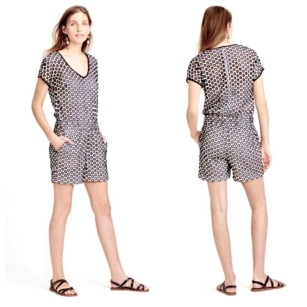 J CREW Romper Short Sleeve  Eyelet Black Ivory with Pockets